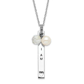 Sentimental Expressions Sterling Silver Polished & Antiqued Freshwater Cultured Pearl & CZ I Am A Keeper Necklace